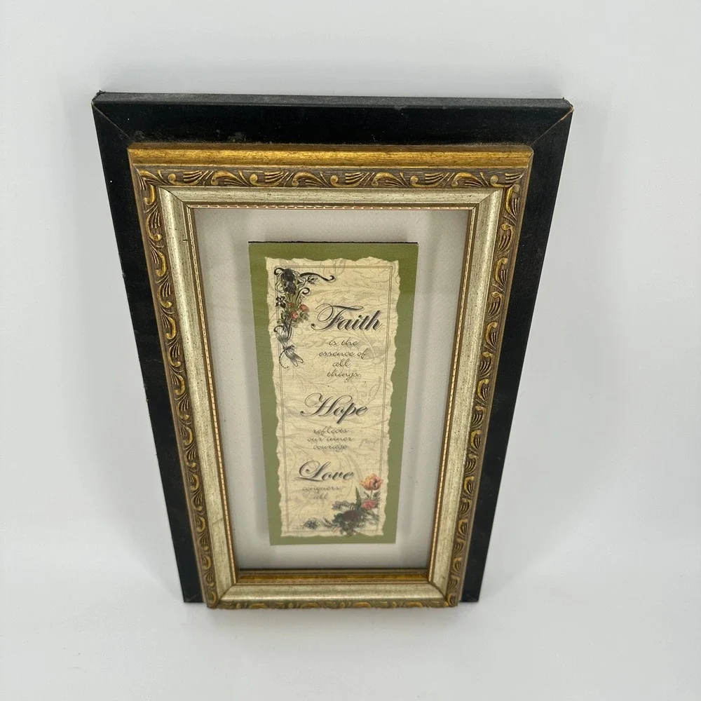 Faith Hope Love Framed Wall Art Gold and Black Ornate Tiered Frame Made in USA